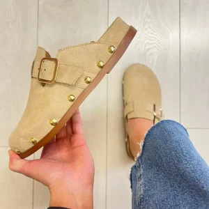 Alpe Ladies Beige Suede Leather Backless Mule Sandal 5395