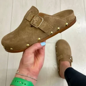 Alpe Ladies Tan Suede Leather Backless Mule Sandal 5395