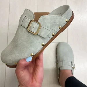 Alpe Ladies Viper Green Suede Leather Backless Mule Sandal 5395