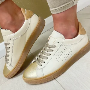Another Trend Ladies Cream/Camel Leather Gum Sole Trainer A039M574