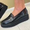 Ara Ladies Black Patent Leather Wedge Loafer Shoe 54352