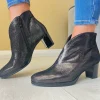 Ara Ladies Black Shimmer Leather Inside Zip Heeled Ankle Boot 23400