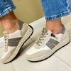 Ara Ladies Cream/Taupe Combination Laced/Zip Trainer 25102-05
