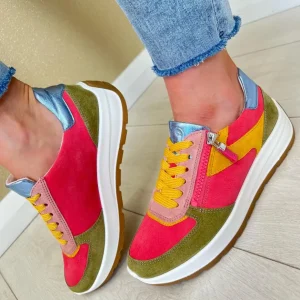 Ara Ladies Kiwi/Candy Multi Suede Leather Laced/Zip Trainer 25112