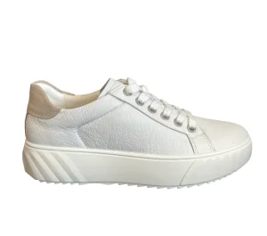 Ara Ladies White Soft Leather Flatform Laced Trainer 46523