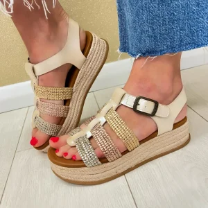 Blowfish Cream/Multi Platform Velcro T-Bar Sandal MADRID