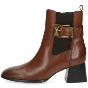 Caprice Tan Soft Leather Block Heel Square-Toe Ankle Boot 25344-41 303
