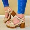 Carmela Ladies Beige Leather Block Heel Platform Sandal 161478