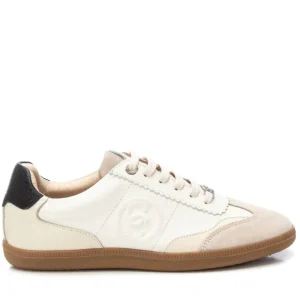 Carmela Ladies Cream Leather/Suede Gum Sole Trainer 162060