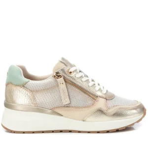 Carmela Ladies Gold Leather Combination Laced/Zip Trainer 162268