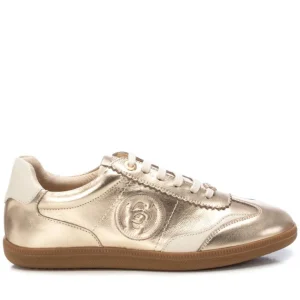 Carmela Ladies Gold Metallic Leather Laced Trainer 162060