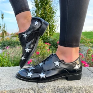 Dancing Matilda Black Silver Star Laced Brogue Shoe TRAPEZE 004