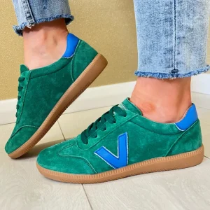 Drilleys Ladies Strong Green/Blue Laced Gum Sole Trainer SEVENTY