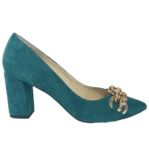 Emis Ladies Green Suede Leather Block Heel Shoe Z7974