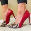 Emis Ladies Red/Leopard Leather Gold Buckle Dressy Heeled Shoe PANS7335