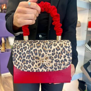 Emis Ladies Red/Leopard Leather Combination Handbag T37
