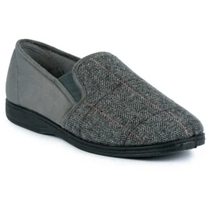 Goodyear Mens Grey Tweed Memory Foam Slippers HARRISON