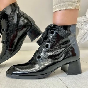 Hispanitas Ladies Black Patent Laced Block Heel Ankle Boot 1222253
