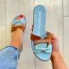 Hispanitas Ladies Blue/Tan Leather Mule Slider Sandal 253881