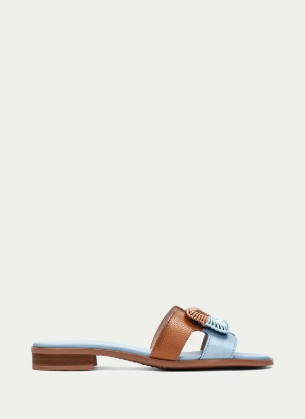 Hispanitas Ladies Blue/Tan Leather Mule Slider Sandal 253881