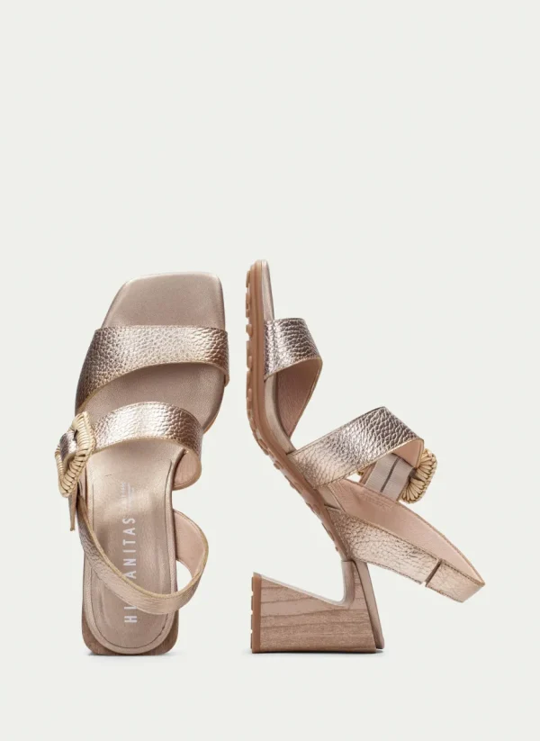 Hispanitas Ladies Copper Metallic Block Heel Sandal 253908