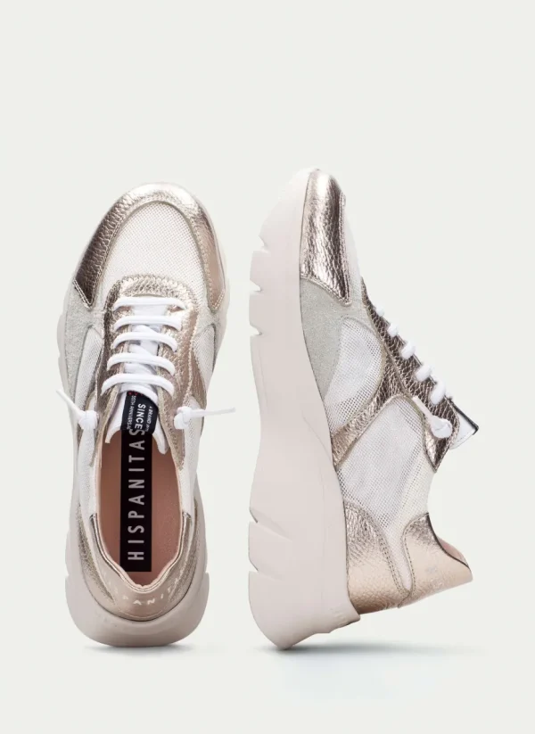 Hispanitas Ladies Copper/White Comb Bungee Laced Trainer 253819