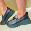 Hispanitas Ladies Navy/Green Combination Leather Chain Loafer Shoe 243631