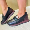 Hispanitas Ladies Navy/Steel Combination Leather Chain Loafer Shoe 243720