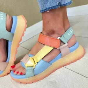 Hispanitas Ladies Nude/Multi Colour Leather Velcro Sandal 253896