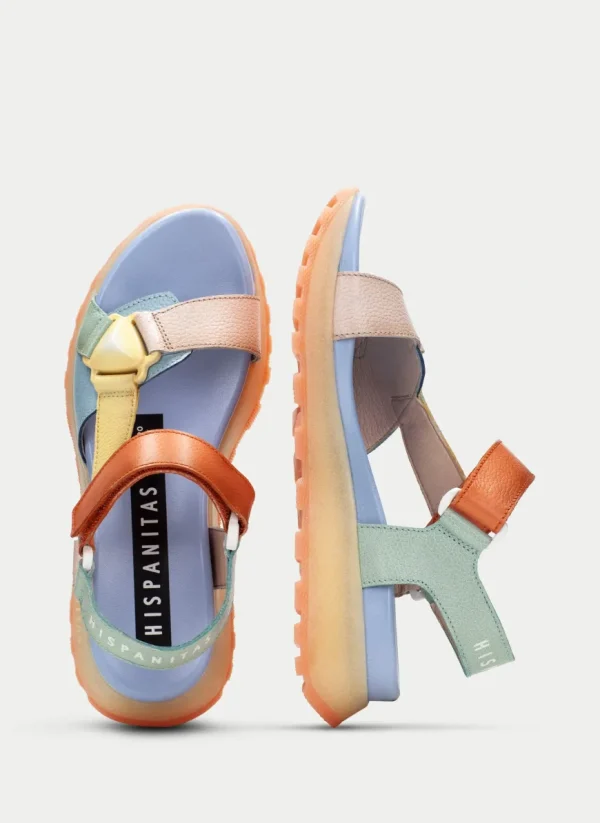 Hispanitas Ladies Nude/Multi Colour Leather Velcro Sandal 253896