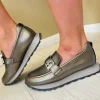 Hispanitas Ladies Pewter Leather Chain Loafer Shoe 243621