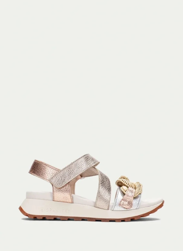 Hispanitas Ladies Silver/Copper Metallic Velcro Chain Sandal 253964