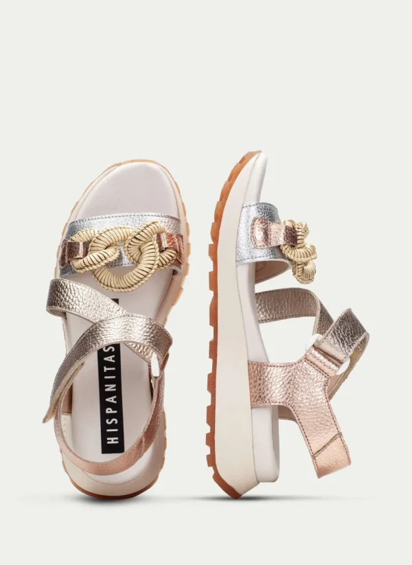 Hispanitas Ladies Silver/Copper Metallic Velcro Chain Sandal 253964