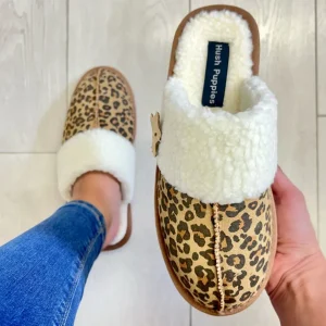Hush Puppies Ladies Leopard Print Warm Lined Mule Slippers ARIANA