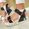 Jose Saenz Ladies Beige/Black Velcro Chunky Sole Sandal 4200-COMB