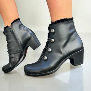 Jose Saenz Ladies Black Leather Elasticated Straps Heeled Ankle Boot 5176-L