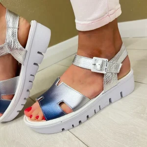 Jose Saenz Ladies Blue/Silver Metallic Slingback Sandal 4442-DEGRA