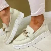 Jose Saenz Ladies Cream/Beige Soft Leather Chain Loafer 2048-BG-II