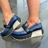 Jose Saenz Ladies Navy/Taupe/Black Leather Platform Loafer 3523-BG