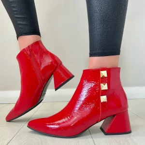 Jose Saenz Ladies Red Patent Pointy-Toe Block Heel Ankle Boot 4364