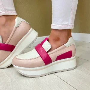 Jose Saenz Ladies Rose/Ice/Fuchsia Leather Platform Loafer 3523-BG