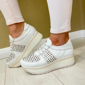 Jose Saenz Ladies White Combination Leather Platform Trainer 3524-BG