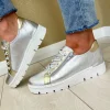 Jose Saenz Silver/Gold Metallic Combination Laced/Zip Trainer 2001-M