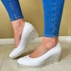 Jose Saenz White Leather Espadrille Wedge Loafer Shoe 6019-L