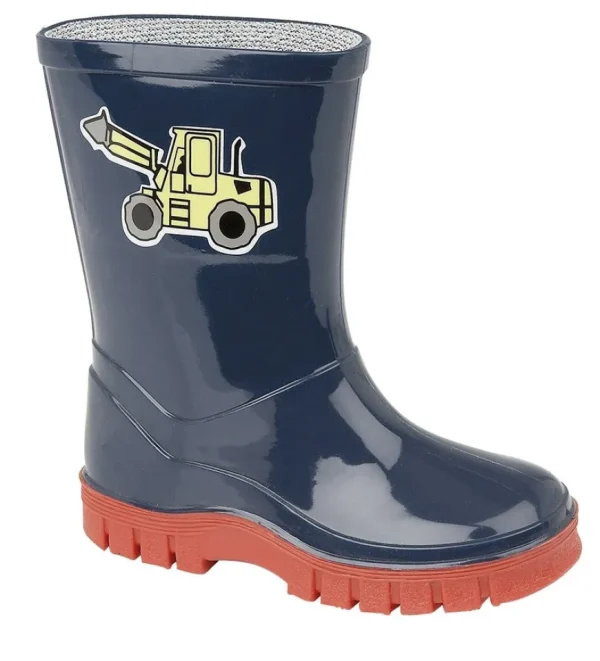 Kids Navy Digger Wellies