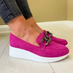 Lotus Ladies Pink Faux Suede Chain Loafer Shoe KAMILLY ULS465