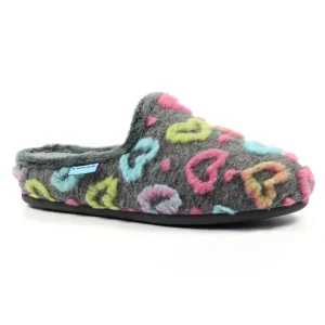 Lunar Grey Multi Hearts Warm Lined Mule Slippers VALENTINE KLA233 GR