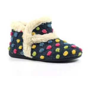 Lunar Navy Spots Warm Lined Boot Slippers LATTE KLA231 BL