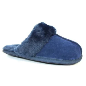 Lunar Navy Suede Warm-Lined Mule Slippers RAPSODY KLD400 BL