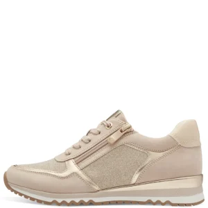 Marco Tozzi Beige Sparkle Combination Laced/Zip Trainer 23749-41 435
